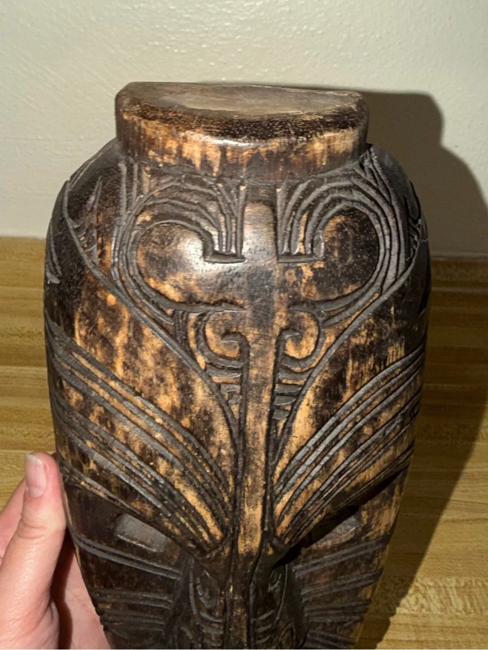 Hand Carved Wood Maori Upoko Head Artisan Wall‎ Decor NZ 10.5